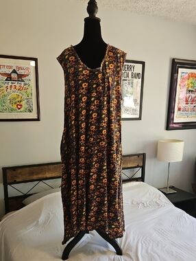 L/XL Cotton Natural Life Midi Dress Floral Pattern With Pockets